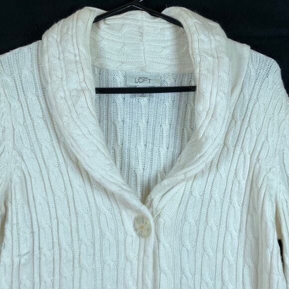 Ann Taylor Loft Womans Sweater Cream Shawl Collar Rabbit Hair Blend Button M - Picture 2 of 12